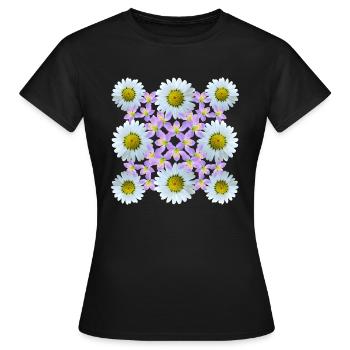 Blumenmuster Gänseblümchen Blume Blumenranke Blüte - Frauen T-Shirt - Schwarz - Vorne - AI Model Female 172 dark (172cm)