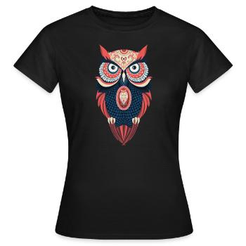 Caricature de dessin animé hibou Caricature d'animaux de dessin animé - T-shirt Femme - noir - Devant - AI Model Female 172 dark (172cm)
