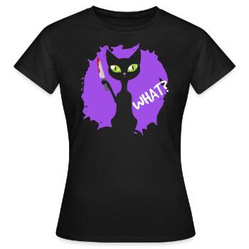 Halloween chat noir effrayant avec couteau Bloddy QUOI? - T-shirt Femme - noir - Devant - AI Model Female 172 dark (172cm)