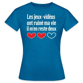 Jeux-Vidéos Ont Ruine Ma Vie IL M'en Reste Deux - T-shirt Femme - bleu saphir antique chiné - Devant - AI Model Female 172 dark (172cm)