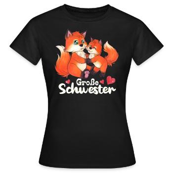 Große Schwester Niedlicher Fuchs Geschwister Paar - Frauen T-Shirt - Schwarz - Vorne - AI Model Female 172 dark (172cm)