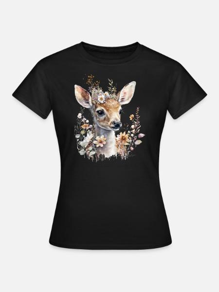 Deer with flowers - Women's T-Shirt - black