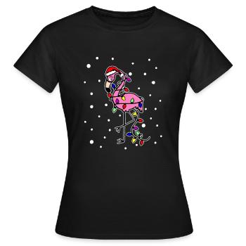 Pink Flamingo Weihnachten - Frauen T-Shirt - Schwarz - Vorne - AI Model Female 172 dark (172cm)