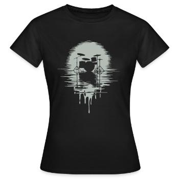 Batterie Silhouette Drum avec réflexion - T-shirt Femme - noir - Devant - AI Model Female 172 dark (172cm)
