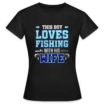 Fishing with his Wife Fisherman Fishing Fish Gift - Women's T-Shirt - black - Front - AI Model Female 172 dark (172cm)