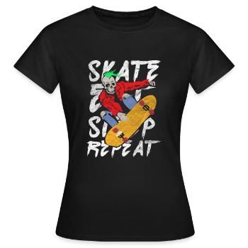 Manger dormir Répéter Skateboard Skateboard Crâne - T-shirt Femme - noir - Devant - AI Model Female 172 dark (172cm)