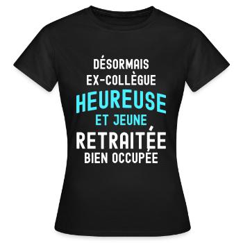 Femme Retraite Ex Collègue Jeune Retraitée - T-shirt Femme - noir - Devant - AI Model Female 172 dark (172cm)
