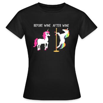 Betrunkenes Strippendes Einhorn Wein - Frauen T-Shirt - Schwarz - Vorne - AI Model Female 172 dark (172cm)