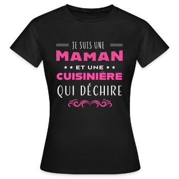 Maman et une cuisinière qui déchire mère humour - T-shirt Femme - noir - Devant - AI Model Female 172 dark (172cm)