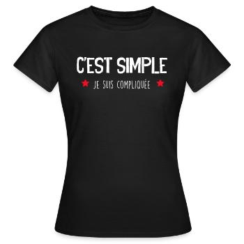 Femme Compliquée Humour Femme - T-shirt Femme - noir - Devant - AI Model Female 172 dark (172cm)