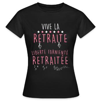 20 - t-shirt vive la retraite 4.png - T-shirt Femme - noir - Devant - AI Model Female 172 dark (172cm)