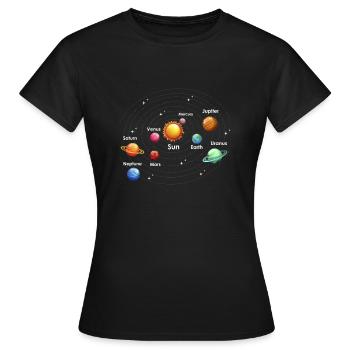 Planètes de l’univers - T-shirt Femme - noir - Devant - AI Model Female 172 dark (172cm)