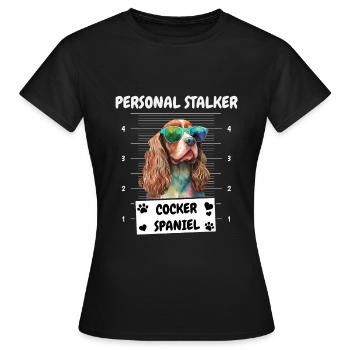 Little Funny Stalker Cocker Spaniel - Frauen T-Shirt - Schwarz - Vorne - AI Model Female 172 dark (172cm)
