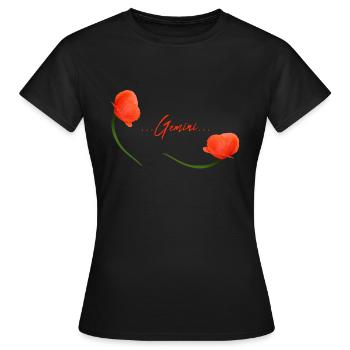 Zwillinge Mohn Klatschmohn Sternzeichen Zwillinge - Frauen T-Shirt - Schwarz - Vorne - AI Model Female 172 dark (172cm)