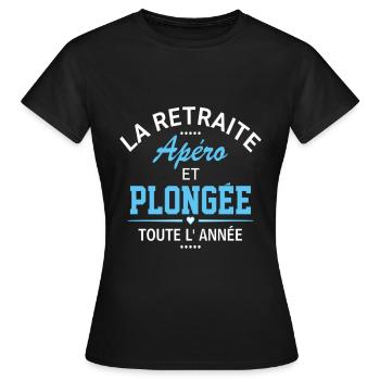 Tee shirt retraite apéro et plongée humour cadeau - T-shirt Femme - noir - Devant - AI Model Female 172 dark (172cm)