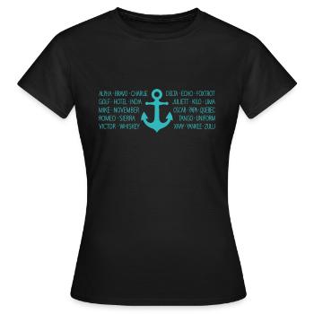 Radio maritime de l’alphabet de l’OTAN avec ancre turquoise - T-shirt Femme - noir - Devant - AI Model Female 172 dark (172cm)