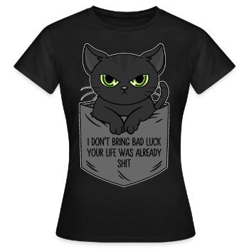 Poche poitrine chat noir Je n’apporte pas de malchance - T-shirt Femme - noir - Devant - AI Model Female 172 dark (172cm)