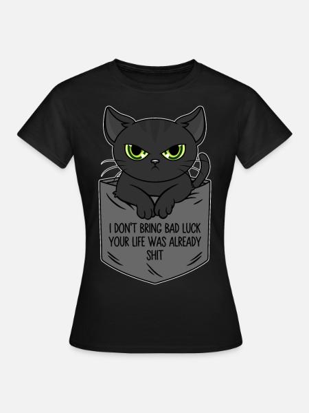 Black Cat Breast Pocket I Bring No Bad Luck - Women's T-Shirt - black