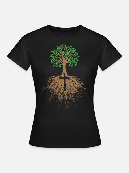 Baum mit Kreuz christliche Religion Jesus Christus - Frauen T-Shirt - Schwarz
