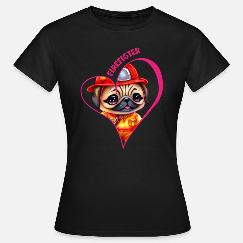 Firefighter, pug love - Women's T-Shirt - black