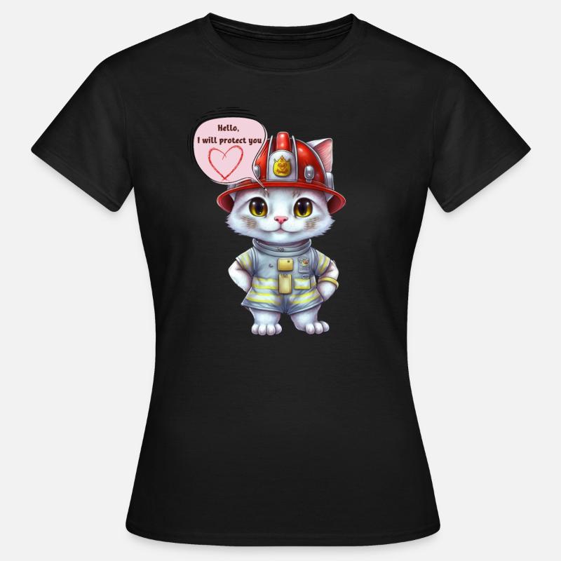 Firefighter, i will protect you, cat - Women's T-Shirt - black