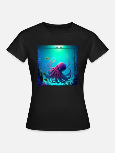 Meereslebewesen, rosa Oktopus - Frauen T-Shirt - Schwarz