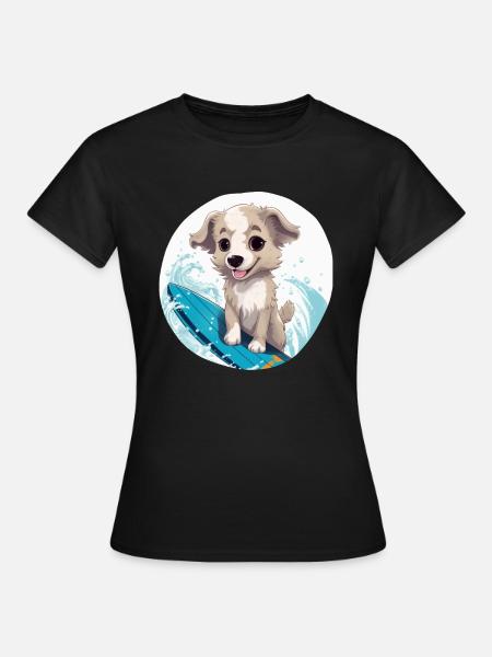 Surfende Tiere, süße Hunde - Frauen T-Shirt - Schwarz