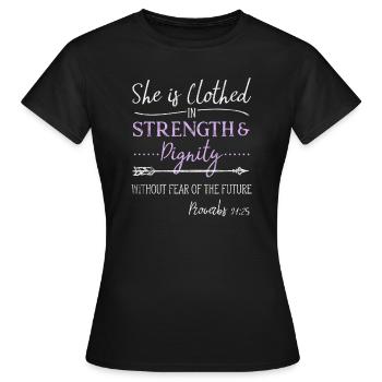 Dignité de force vêtue chrétienne pour femmes - T-shirt Femme - noir - Devant - AI Model Female 172 dark (172cm)