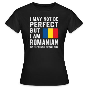 Proud Romanian Romania Flag Of Romanian Origin - Women's T-Shirt - black - Front - AI Model Female 172 dark (172cm)