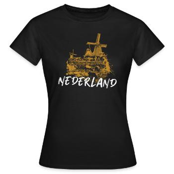 Illustration typical windmills in the Netherlands - Women's T-Shirt - black - Front - AI Model Female 172 dark (172cm)