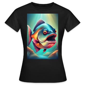 Angry looking piranha fish - Women's T-Shirt - black - Front - AI Model Female 172 dark (172cm)