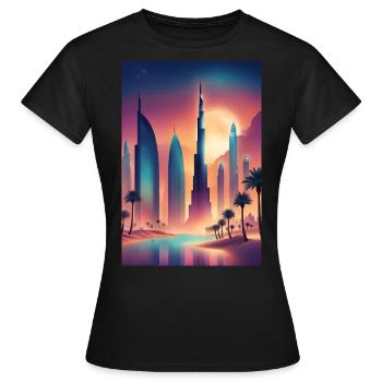 Paysage urbain coloré de l’est - T-shirt Femme - noir - Devant - AI Model Female 172 dark (172cm)