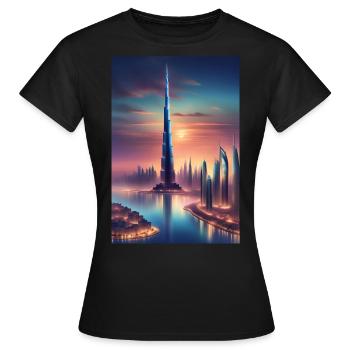 Großer Wolkenkratzer in einer Stadt - Frauen T-Shirt - Schwarz - Vorne - AI Model Female 172 dark (172cm)