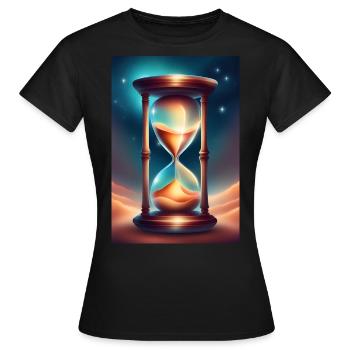 Eine Sanduhr auf einem Wüstensand - Frauen T-Shirt - Schwarz - Vorne - AI Model Female 172 dark (172cm)