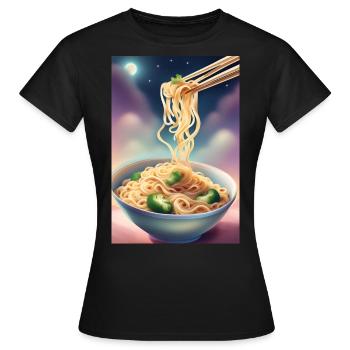 A nightly snack: bowl of noodles with broccoli - Women's T-Shirt - black - Front - AI Model Female 172 dark (172cm)