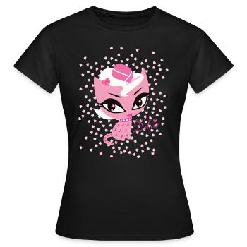 Pussy Deluxe Pinke Katze mit Herzchen - Frauen T-Shirt - Schwarz - Vorne - AI Model Female 172 dark (172cm)