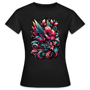 Colorful Flourish: Vibrant Avian Artistry - Frauen T-Shirt - Schwarz - Vorne - AI Model Female 172 dark (172cm)
