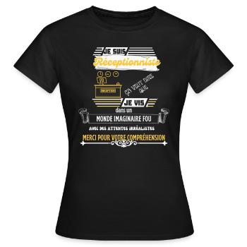 Je suis réceptionniste | Humour réceptionnistes - T-shirt Femme - noir - Devant - AI Model Female 172 dark (172cm)