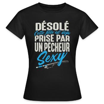 Shirt Fischen - bereits von einem reizvollen Fischer genommen - Frauen T-Shirt - Schwarz - Vorne - AI Model Female 172 dark (172cm)