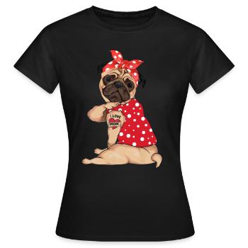 Polka Dot Mops Hund - Frauen T-Shirt - Schwarz - Vorne - AI Model Female 172 dark (172cm)