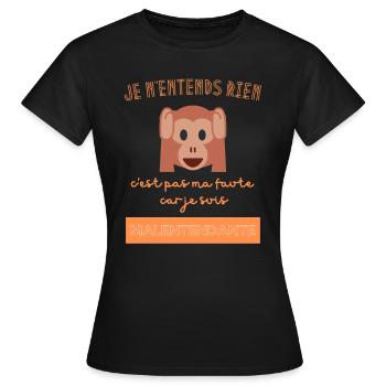 Singe qui n'entend rien - Pour sourd, malentendant - T-shirt Femme - noir - Devant - AI Model Female 172 dark (172cm)