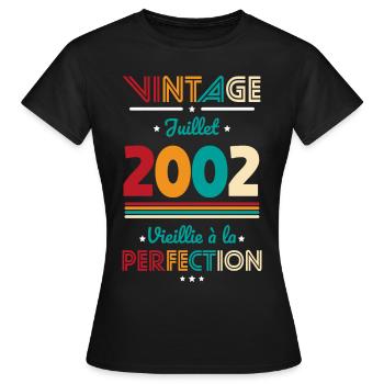 Anniversaire 20 ans - Vintage - Juillet 2002 - T-shirt Femme - noir - Devant - AI Model Female 172 dark (172cm)