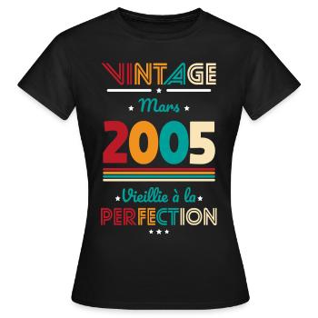 Anniversaire 20 ans - Vintage - Mars 2005 - T-shirt Femme - noir - Devant - AI Model Female 172 dark (172cm)