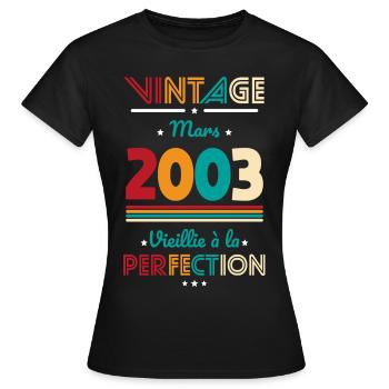 Anniversaire 20 ans - Vintage - Mars 2003 - T-shirt Femme - noir - Devant - AI Model Female 172 dark (172cm)