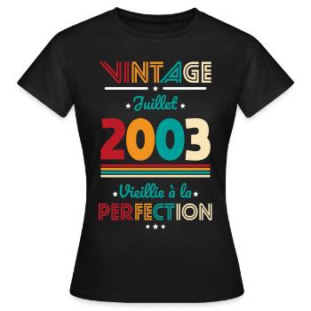 Anniversaire 20 ans - Vintage - Juillet 2003 - T-shirt Femme - noir - Devant - AI Model Female 172 dark (172cm)