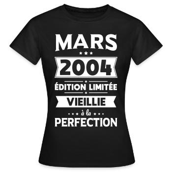 Anniversaire 20 ans - Mars 2004 Perfection - T-shirt Femme - noir - Devant - AI Model Female 172 dark (172cm)