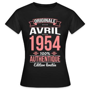Anniversaire 70 ans - Originale - Avril 1954 - T-shirt Femme - noir - Devant - AI Model Female 172 dark (172cm)
