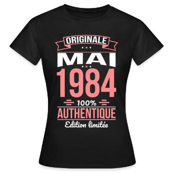 40-jähriges Jubiläum - Original - Mai 1984 - Frauen T-Shirt - Schwarz - Vorne - AI Model Female 172 dark (172cm)