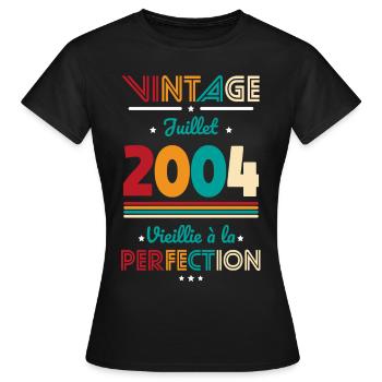 Anniversaire 20 ans - Juillet - Juin 2004 - T-shirt Femme - noir - Devant - AI Model Female 172 dark (172cm)
