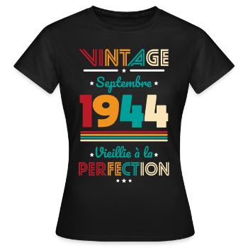 80 Years Anniversary - Vintage - September 1944 - Women's T-Shirt - black - Front - AI Model Female 172 dark (172cm)